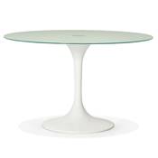 Table / table de réunion ronde 'Roundglass' en verre trempé blanc pied central blanc – Ø 120 cm