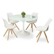 Table à diner / de réunion ronde 'Roundglass' en verre trempé blanc pied central blanc – Ø 120 cm