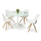 Table / table de réunion ronde 'Roundglass' en verre trempé blanc pied central blanc – Ø 120 cm