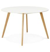 Table / table de réunion scandinave ronde 'Solnä' plateau bois blanc 4 pieds bois – Ø 120 cm