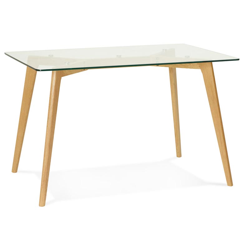 Table / bureau droit scandinave 'Skanör' plateau verre 4 pieds en bois naturel - 120 x 80 cm