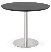 Petite table / table de réunion ronde 'Elea' noire en bois pied central acier brossé - Ø 90 cm