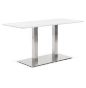 Table salle à manger 'Tvillin Small' blanche bois pied central acier brossé - 150 x 70 cm
