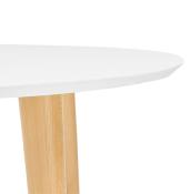 Table / table de réunion extensible ronde scandinave 'Fika' blanche 4 pieds en bois naturel – 120(220) x 120 cm