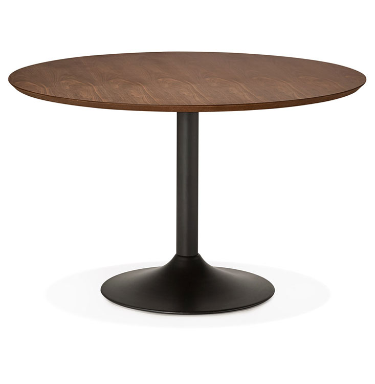Table / table de réunion ronde design 'Kontur Black XL' noyer pied central métal noir - Ø 120 cm