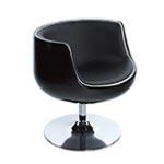 Fauteuil boule design rond 'Coque' pivotant noir pied central en mtal chrom