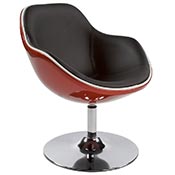 Fauteuil design lounge rond à accoudoirs 'Space' pivotant rouge et noir pied central en métal chromé