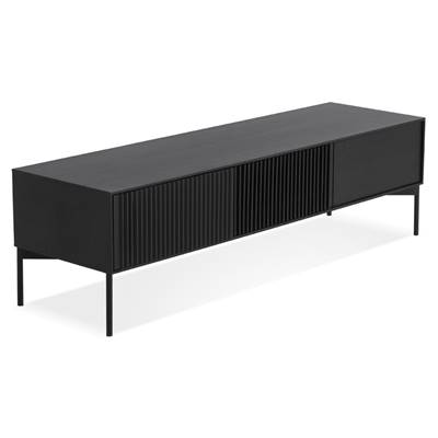 Meuble TV design 'STREAM' en bois noir avec 4 pieds en métal noir - 160 x 45 cm