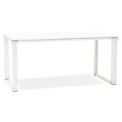 Bureau de direction droit 'Business' en bois blanc pieds métal blanc et métal chromé – 160 x 80 cm