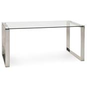 Grand bureau droit / table à diner 'Ice cube' plateau en verre pied acier chromé – 160 x 80 cm