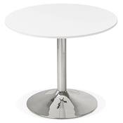 Petite table à diner / salle de réunion ronde 'Druna Mini' bois blanc pied central chromé - Ø 90 cm