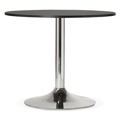 Petite table / table salle de réunion ronde 'Druna Mini' bois noir pied central chromé - Ø 90 cm