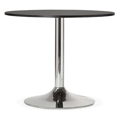 Petite table à diner / salle de réunion ronde 'Druna Mini' bois noir pied central chromé - Ø 90 cm