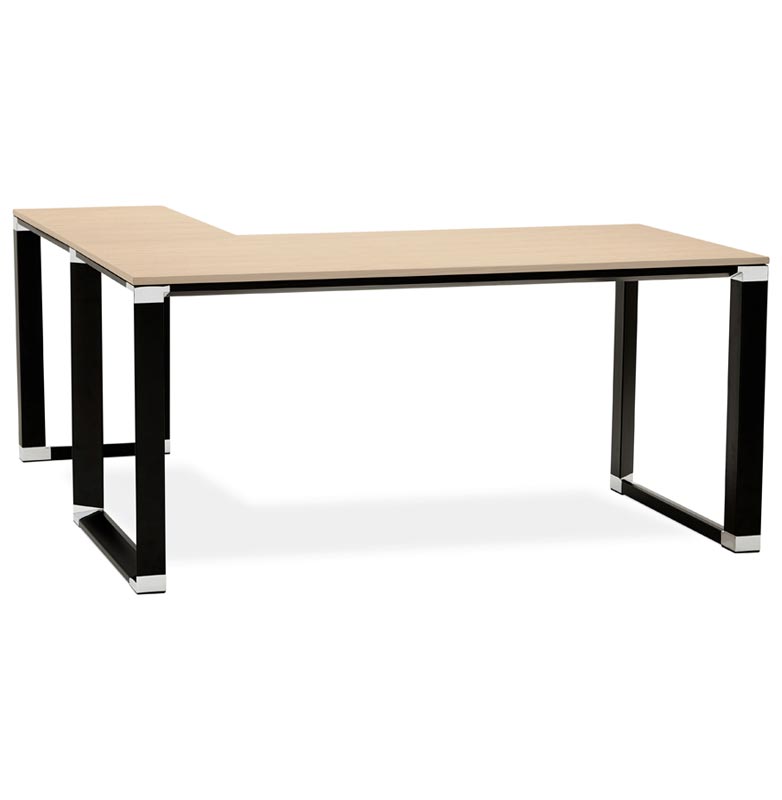Bureau d'angle 'Business L' plateau en bois naturel pieds métal noir et chromé – 160 cm