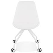 Petite chaise bureau design à roulettes dossier bas 'SIMPLE' tissu bouclé blanc pieds métal blanc