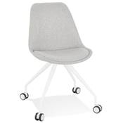 Petite chaise de bureau design à roulettes dossier bas 'SIMPLE' en tissu gris pieds en métal blanc