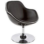 Fauteuil design lounge rond  accoudoirs 'Space' pivotant noir pied central en mtal chrom