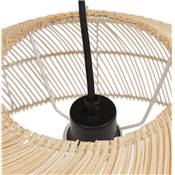Suspension design demi sphère 'JUNGLE' abat jour en rotin structure métal blanc réglable en hauteur