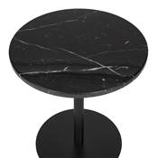 Table d'appoint guéridon design 'MORK' marbre noir nervuré blanc pied central métal noir - Ø 45 cm