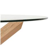 Table basse ronde 'FAST GLAS' plateau en verre trempé transparent 4 pieds bois massif ciré - Ø 80 cm
