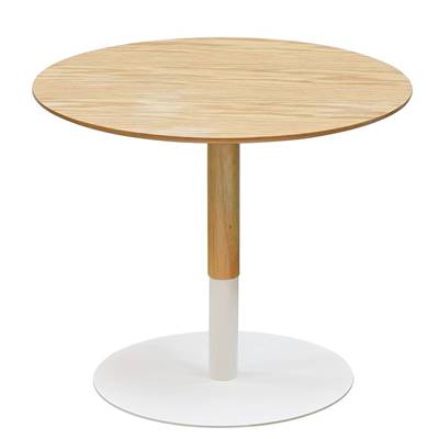 Table basse design ronde 'HIGH DUBELZON' tablette en bois et pied central en métal blanc - Ø 48 cm