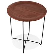 Table d'appoint guéridon design industriel 'METALLISK' plateau noyer 4 pieds métal noir - Ø 45 cm