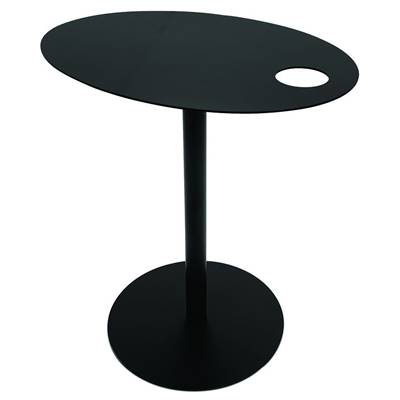 Table d'appoint guéridon design ovale 'DRINK' tablette et pied central en métal noir - 42 x 31 cm