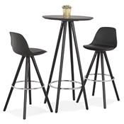 Table de bar haute design ronde 'BLACK ASTER' en bois noir avec 4 pieds en bois noir et métal chromé