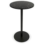 Table bar Mange-debout design 'RULLA' en pierre effet marbre noir pied central métal noir - Ø 60 cm