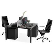 Table réunion / bureau bench design 'BIG AFER' bois noir pieds métal noir et chromé - 140 x 140 cm