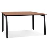 Table de réunion / bureau bench design 'BIG INCONTRO' en noyer pieds en métal noir - 140 x 140 cm