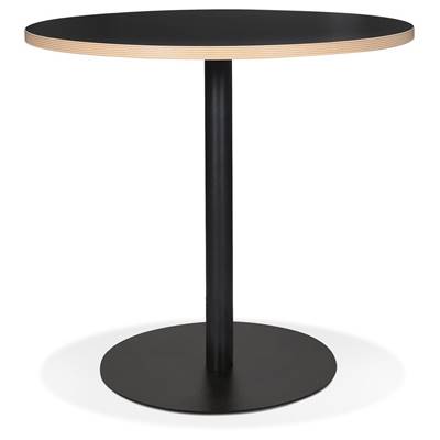 Table de salle à manger ronde industriel 'GASTE' noire en bois pied central rond en métal noir - Ø 80 cm