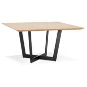 Grande table scandinave carrée 'BIG VÄN' plateau bois naturel pieds en métal noir - 140 x 140 cm