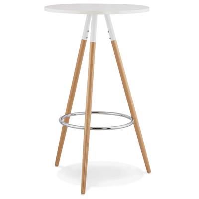 Table de bar haute scandinave ronde 'Syö' bois blanc 3 pieds en bois naturel et métal chromé