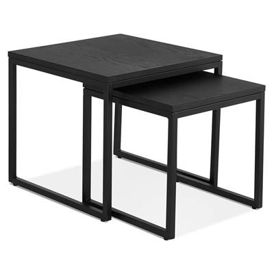 Set de 2 tables gigognes style industriel carrées 'SMALL FYRKANT" bois pieds métal noir - 50 x 50 cm