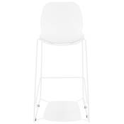 Tabouret de bar empilable design 'GREAT' blanc avec pieds tréteaux en métal blanc dossier haut