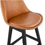 Tabouret de bar design 'CHAIRMAN BLACK EDITION' marron avec 4 pieds en bois noir dossier haut