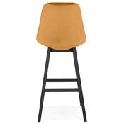 Tabouret de bar design 'CHAIRMAN BLACK EDITION' en velours moutarde 4 pieds bois noir dossier haut
