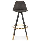 Tabouret de bar 'MODEN' microfibre grise 4 pieds bois noir repose pieds et pieds doré dossier haut