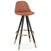 Tabouret de bar 'MODEN' microfibre marron 4 pieds bois noir repose pieds et pieds doré dossier haut