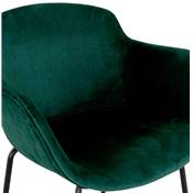 Tabouret de bar design à accoudoirs moderne 'CARINO' en velours vert avec 4 pieds en métal noir