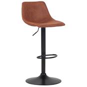 Tabouret snack réglable 'BONG' pivotant microfibre marron pied métal noir repose pieds dossier haut