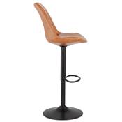 Tabouret de bar réglable design 'BAROK' pivotant marron pied repose pieds en métal noir dossier haut