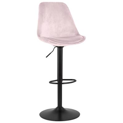 Tabouret bar réglable 'BAROK' pivotant velours rose pied et repose pieds en métal noir dossier haut