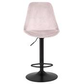 Tabouret bar réglable 'BAROK' pivotant velours rose pied et repose pieds en métal noir dossier haut