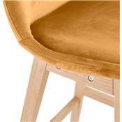Tabouret de bar design scandinave 'CHAIRMAN' en velours moutarde 4 pieds bois naturel dossier haut