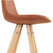 Tabouret de bar scandinave 'CIRCLE' microfibre marron 4 pieds bois repose pieds chromé dossier haut