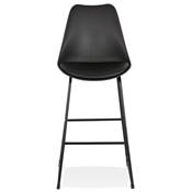Tabouret de bar design 'GUSTO' noir avec pieds tréteaux et repose pieds en métal noir dossier haut