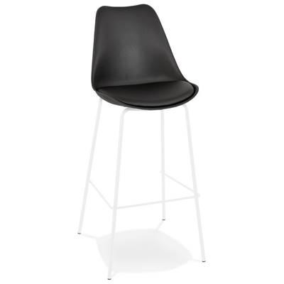 Tabouret de bar 'KESKI' noir 4 pieds et repose pieds en métal blanc dossier haut
