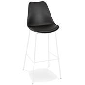 Tabouret de bar 'KESKI' noir 4 pieds et repose pieds en métal blanc dossier haut